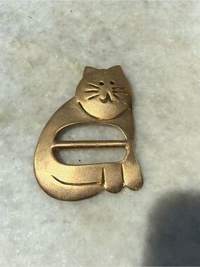 Vintage Ultra Gold Tone Cat Scarf Clip Belt Buckle Novelty Kitty Slide